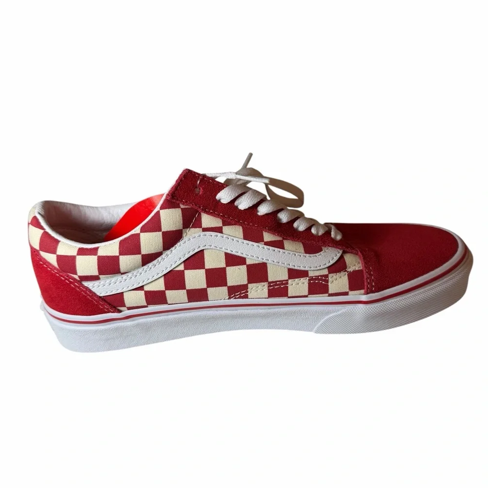 Vans Red White Old Skool Checkerboard Sneakers Lace Up Low Top Women 10 NEW - Picture 3 of 6